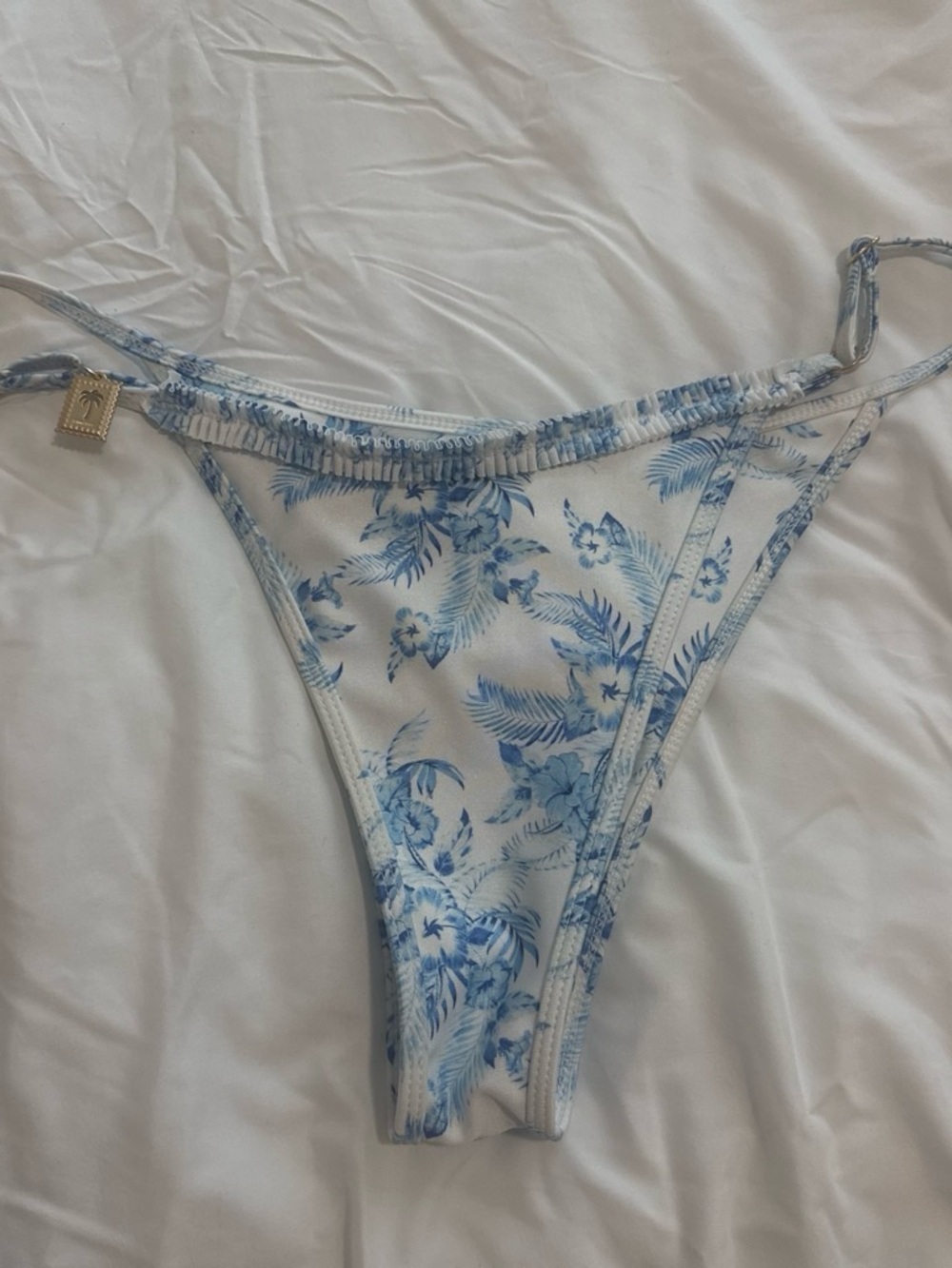 Kulani Kinis Blue Floral Bikini Bottom - White & Light Blue